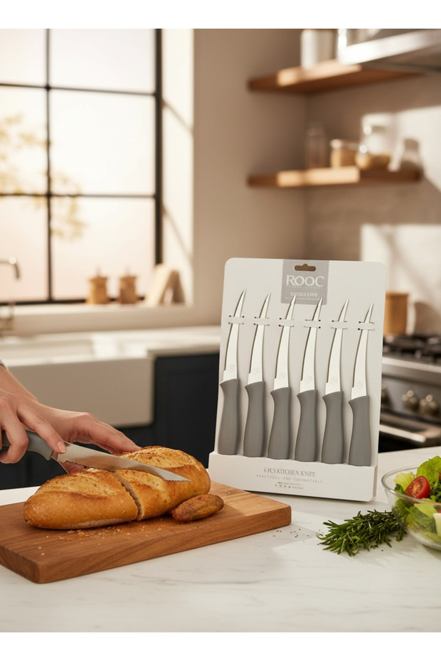 6-Piece Laser Cut Kitchen Fruit and Vegetable Knife Ultra Sharp Knife Set Gray