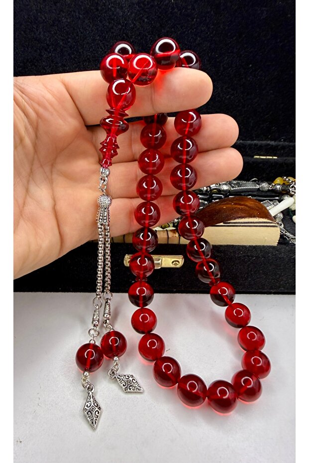 Large Size Glass-Like Globe Cut Fire Amber Prayer Beads