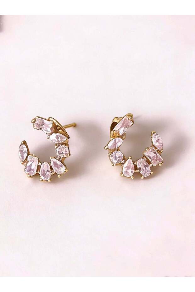 Crystal Crescent Hoops Earring - 1