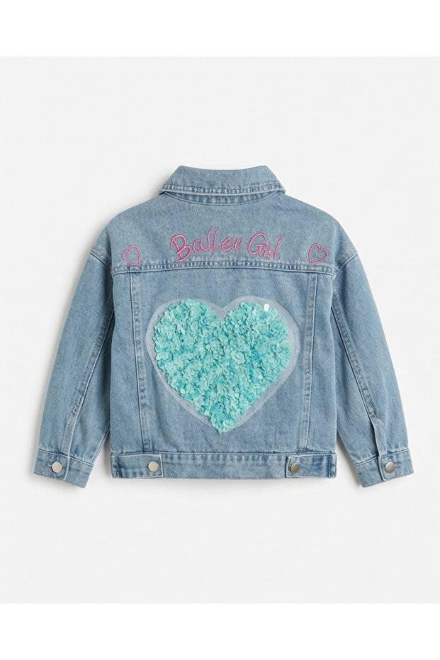 melisam.msg Kız Çocuk Denim Kot Ceket Yeşil Kalpli