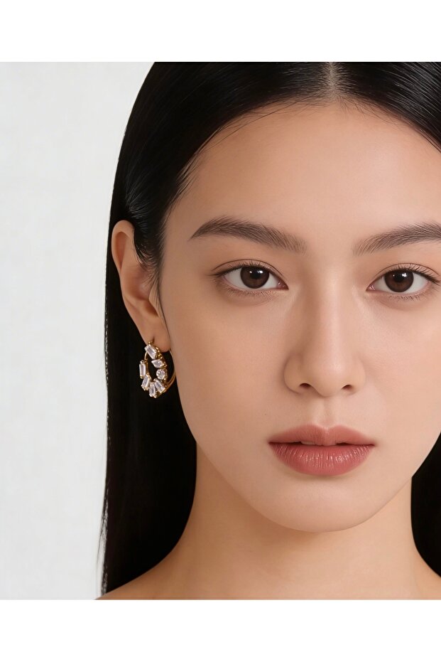 Crystal Crescent Hoops Earring - 3