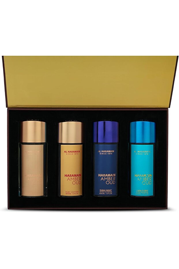 Amber Oud Travel Set 4x30ml | Gold Edition, Ruby Edition, Dubai Night & Aqua Dubai