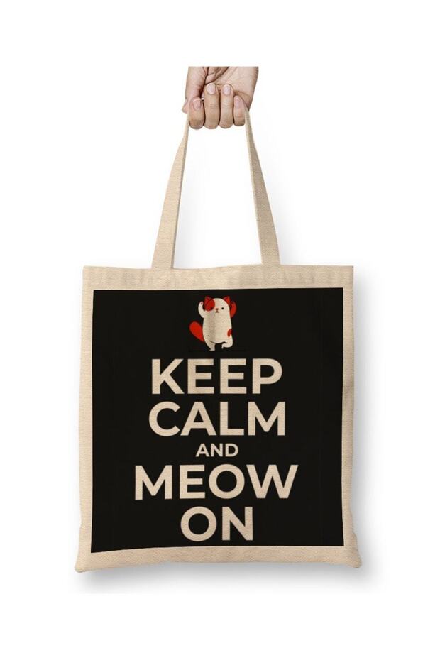 Cat Cats Keep Calm And Meow On Cloth Bag Long Handle