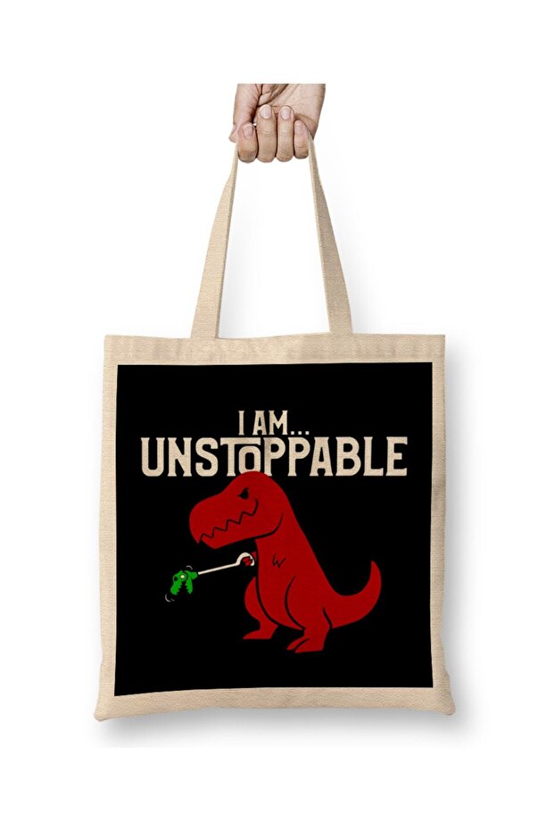 حقيبة قماش لطيفة ومضحكة I Am Unstoppable T-Rex Dinosaur Pun بمقبض طويل