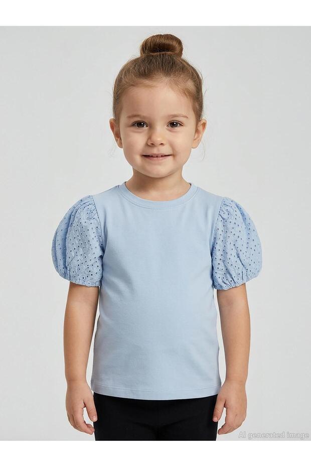 Girl's Lace Balloon Sleeve T-Shirt for Ages 2-5 - Blue