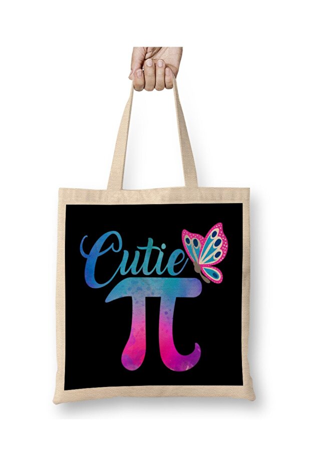 Cute & Funny Cutie Pi Math Pie Butterfly Math Pun Cloth Bag Long Handle