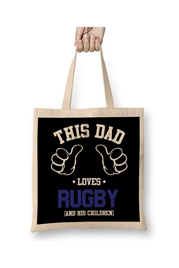 Fathers Day This Dad Loves Rugby And His Children Tote Bag Long Handle