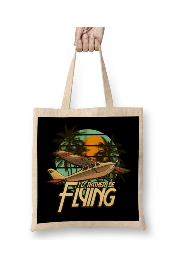 I'd Rather Be Flying Airplane Pilot Aviation Tote Bag Long Handle