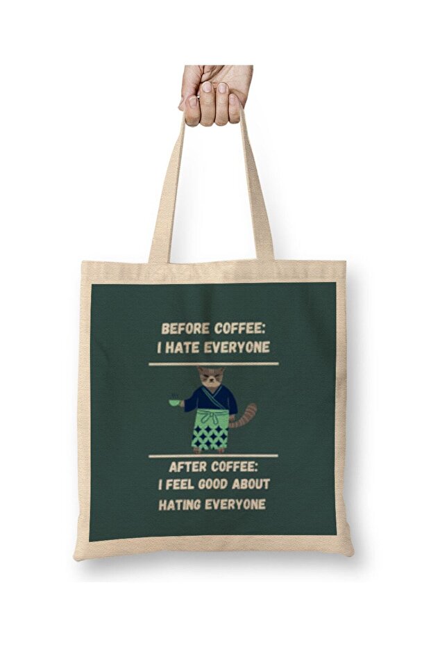 CAT Funny Coffee Drinks Lover Gift Quote Ninja - حقيبة قماش بنمط قوس قزح عتيق بمقبض طويل