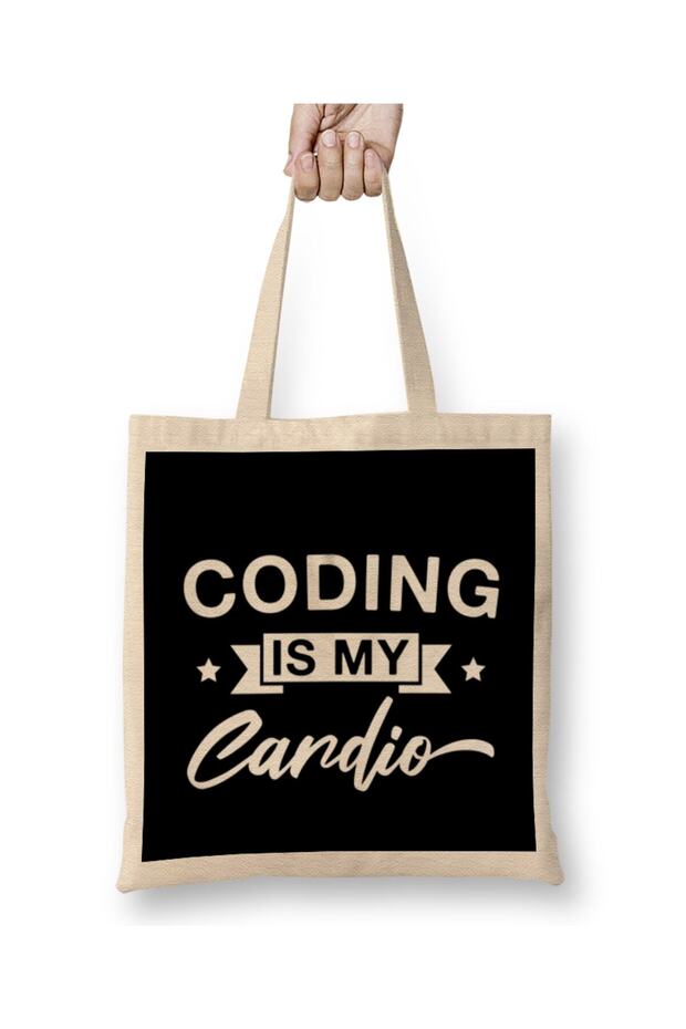 حقيبة قماش من Coding Is My Cardio بمقبض طويل