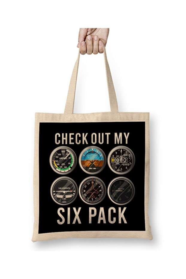 Funny Check Out My Six Pack Airplane Pilot Tote Bag Long Handle