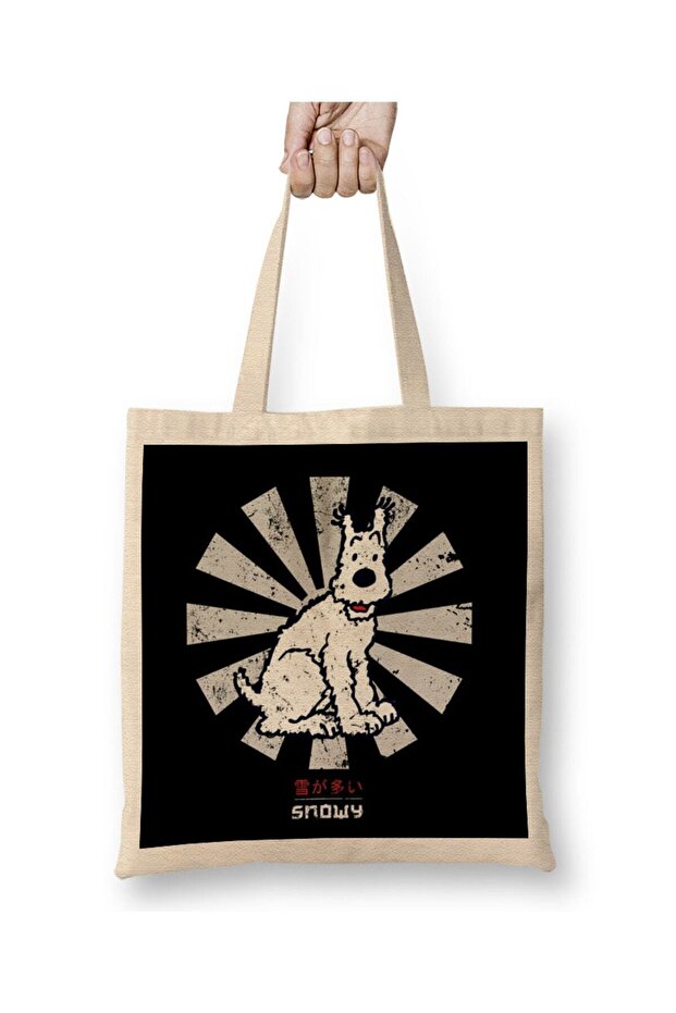 Snowy Retro Japanese Tintin Tote Bag Long Handle