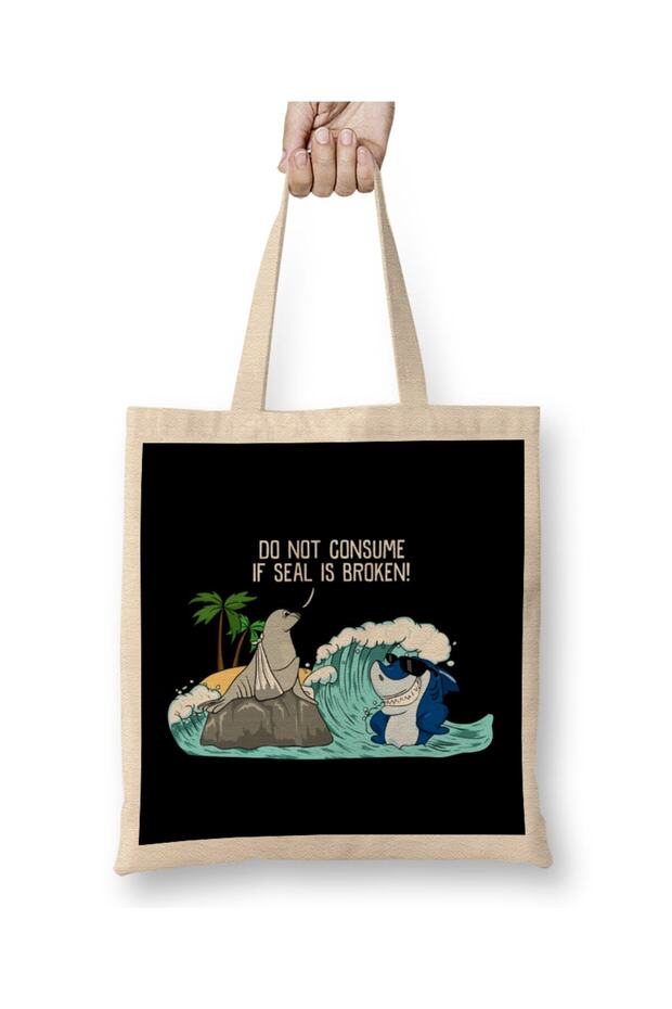 Funny Do Not Consume If Seal Is Broken Seal Shark Cloth Bag Long Handle