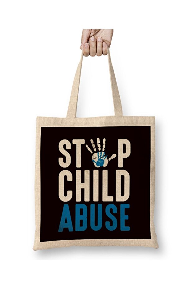 Blue Ribbon Stop Child Abuse Prevention Month Awareness Cloth Bag Long Handle