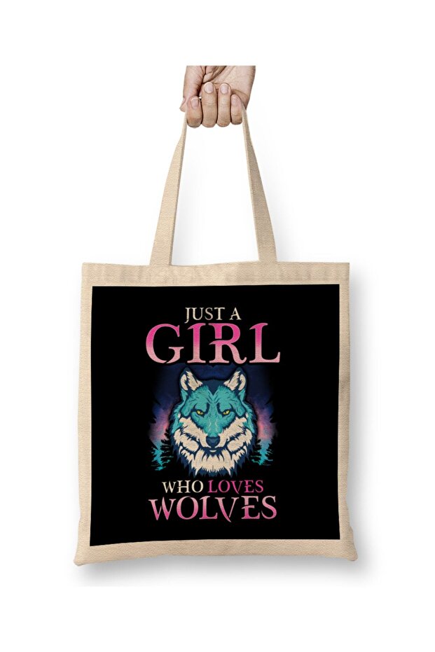 Just A Girl Who Loves Wolves Confident Lone Wolf Tote Bag Long Handle