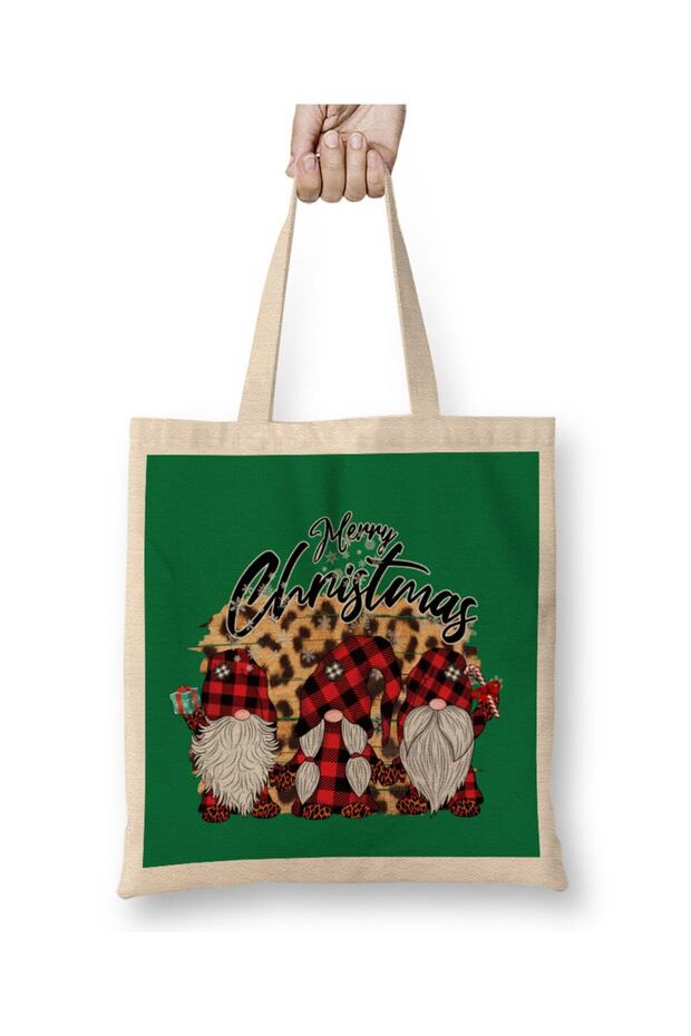 New Year New Year Concept Merry Christmas Santa Gnomes Cloth Bag with Long Handle