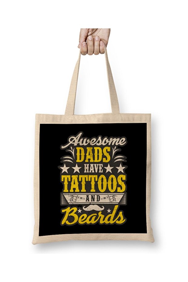 حقيبة قماش رائعة من Dads Have Tattoos And Beards Fathers Day بمقبض طويل