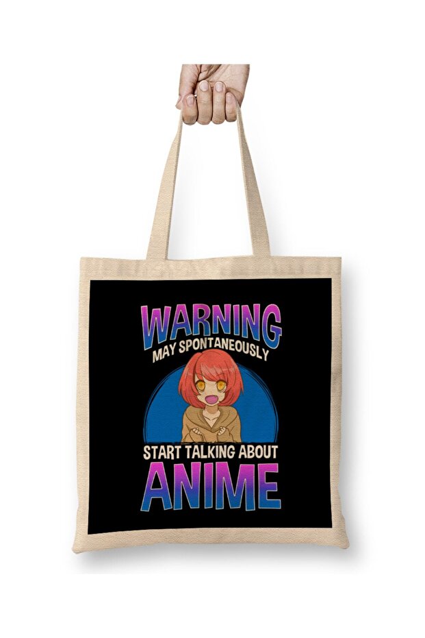 Warning May Start Talking About Anime Kawaii Girl Tote Bag Long Handle