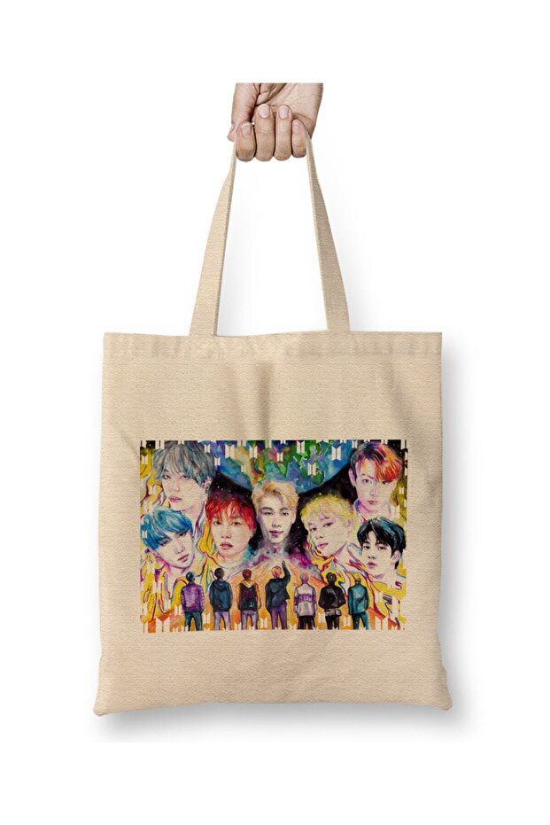 حقيبة قماش BTS Army World بمقبض طويل