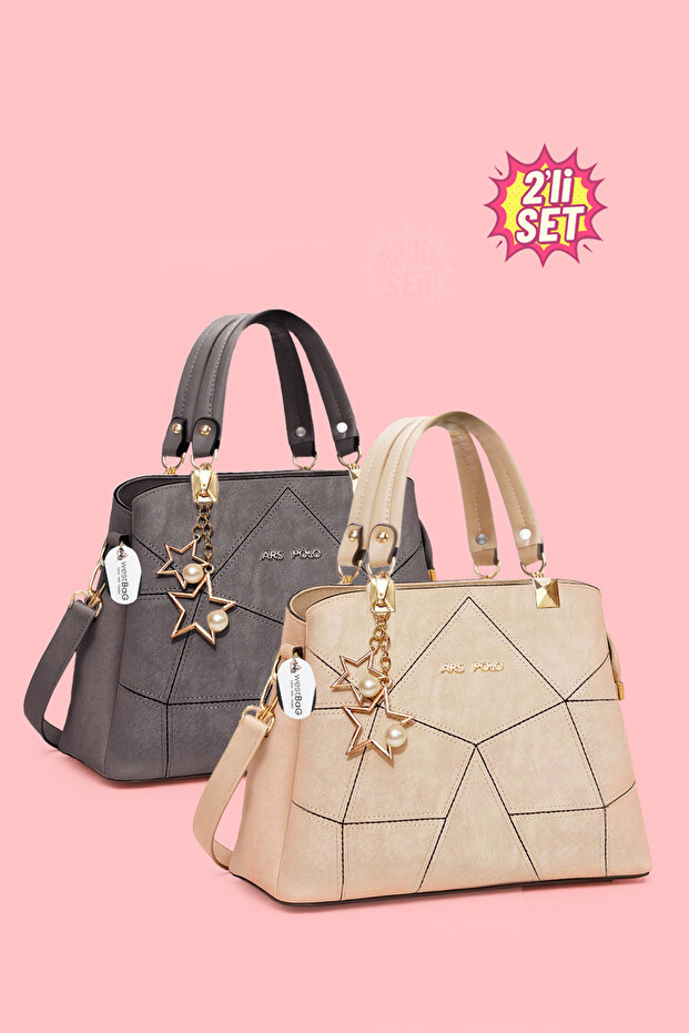 2-Piece Women's Butterfly Hand and Shoulder Bag with Charm Detail