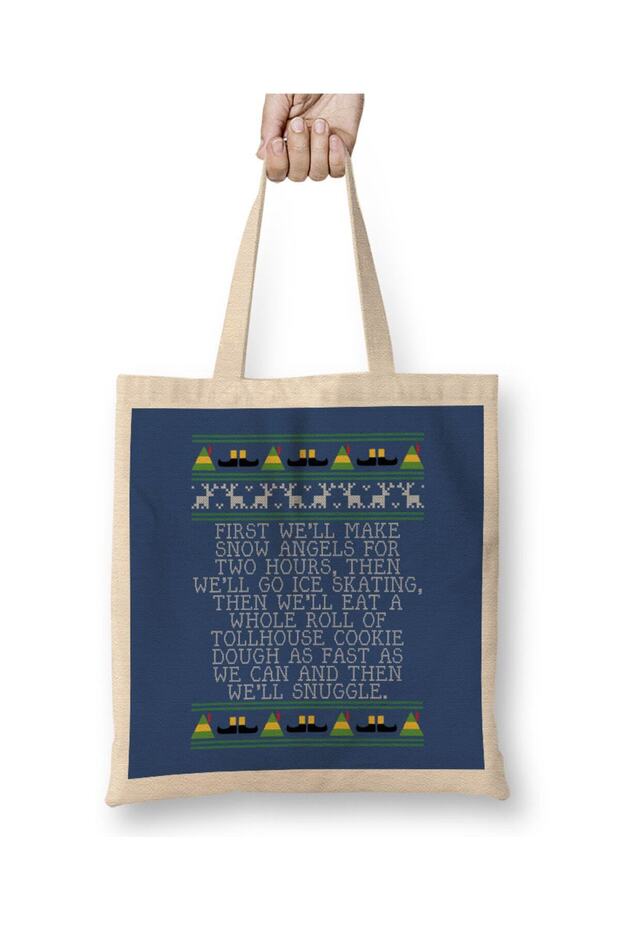 Snow Angels Elf Quote Christmas Knit Tote Bag Long Handle