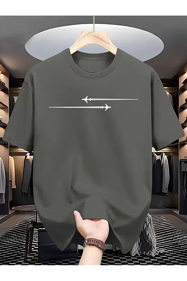 Unisex Airplane Printed Oversize T-Shirt Loose Fit