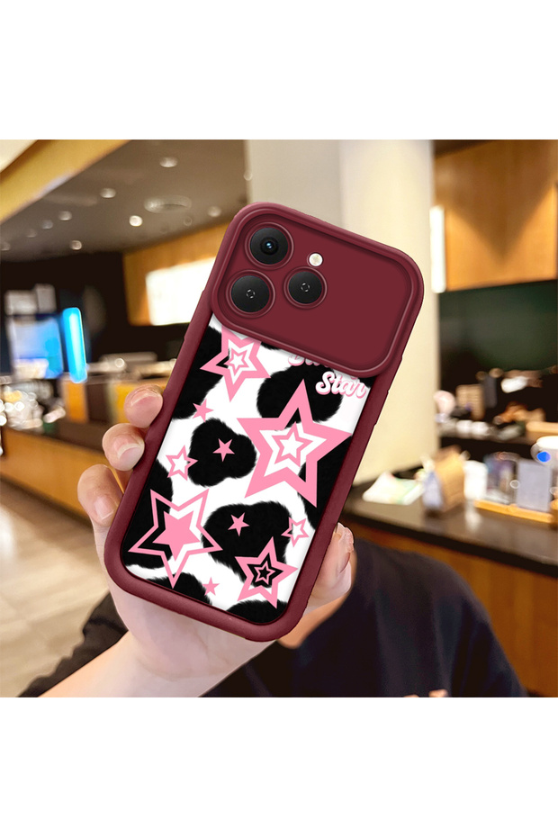Tecno Spark 40 Compatible Shockproof Simple Claret Red Silicone Phone Case Star Pattern