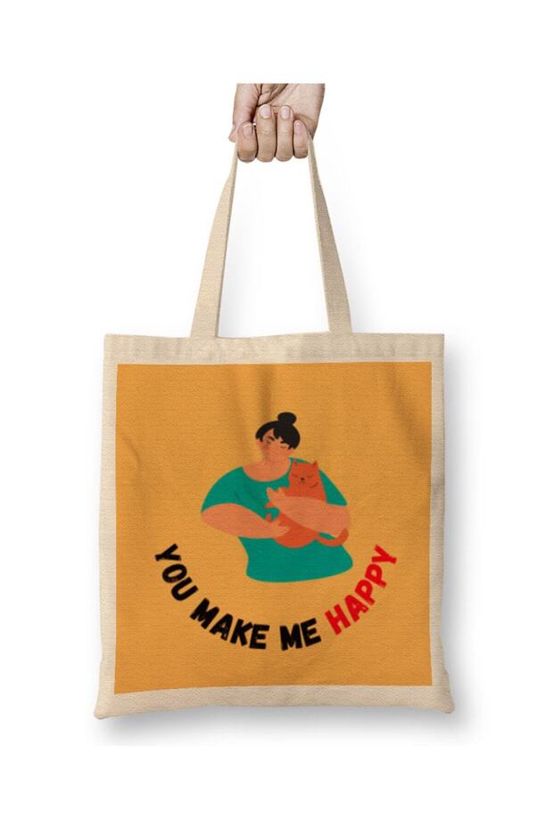 Cat Lover Gift You Make Me Happy Cat Cloth Bag Long Handle