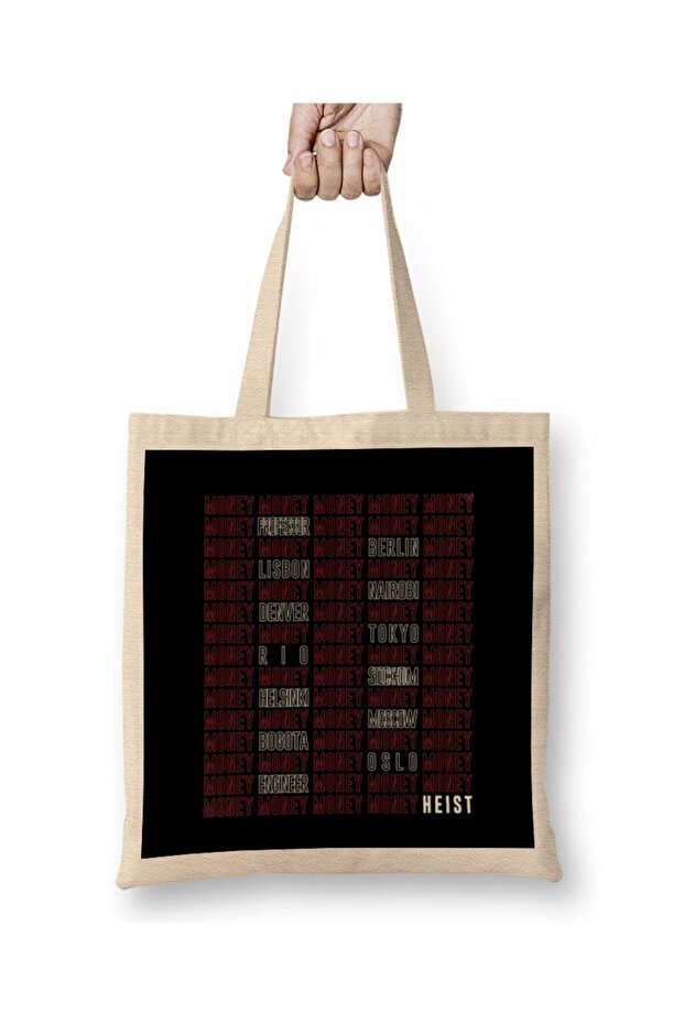 Money Heist White Names Cloth Bag Long Handle