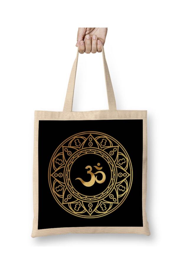 حقيبة قماش Ohm Gold Om Symbol بمقبض طويل