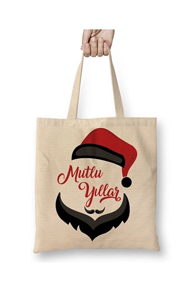 Happy New Year Tote Bag With Santa Claus Long Handle