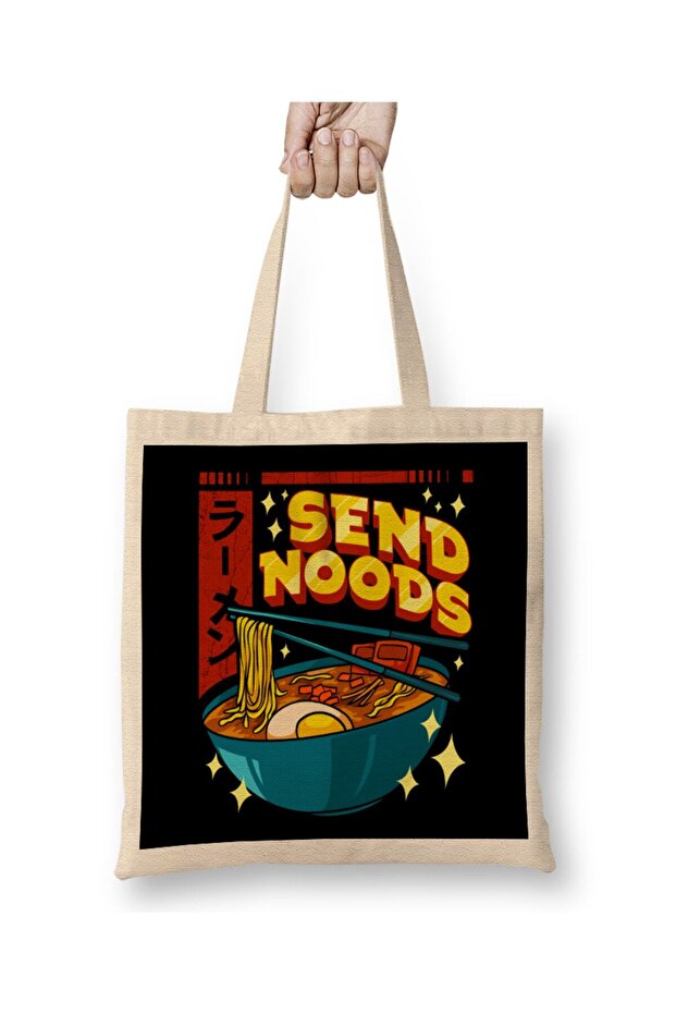 Funny Send Noods Pun Anime Gamer Ramen Kawaii Tote Bag Long Handle