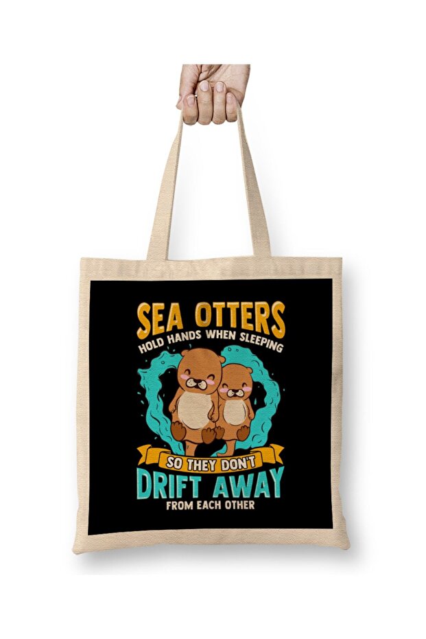 حقيبة قماش لطيفة من Sea Otters تحمل الأيدي أثناء النوم بمقبض طويل