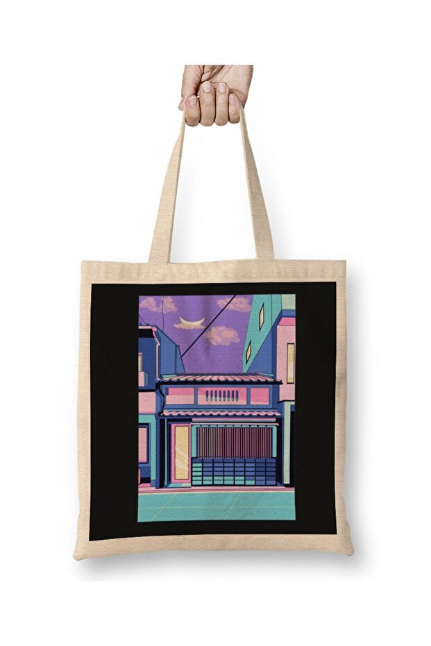 Retro Japanese Retro Japan House Tote Bag Long Handle