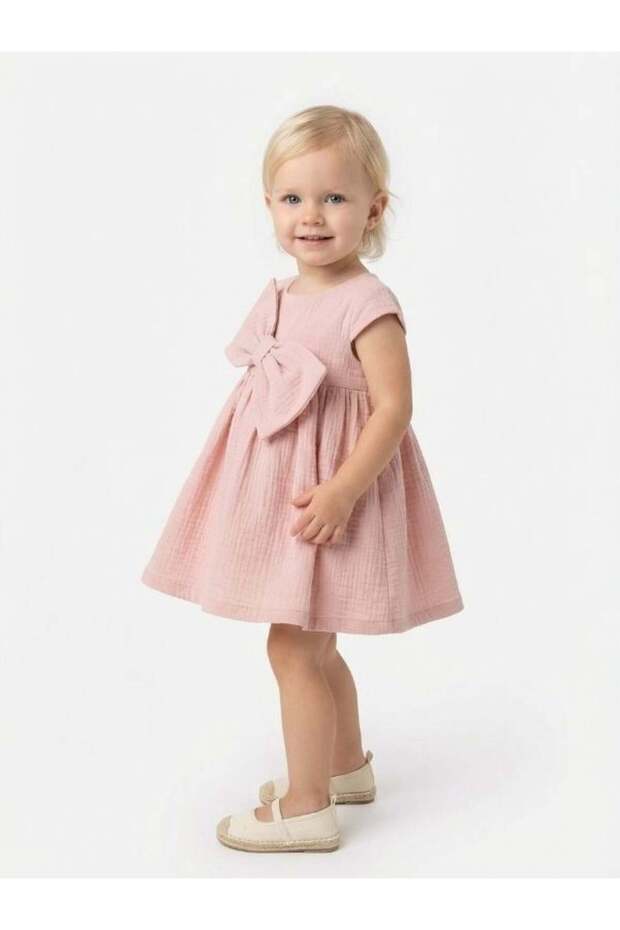 Baby Girl Stylish Dress with Bow Detail