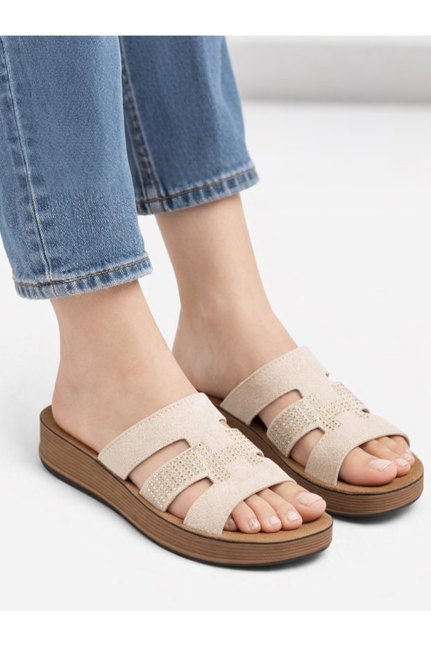 Mlx 1107 Soft Flexible Sole Stoned Women's Casual Slippers Street Home Slippers