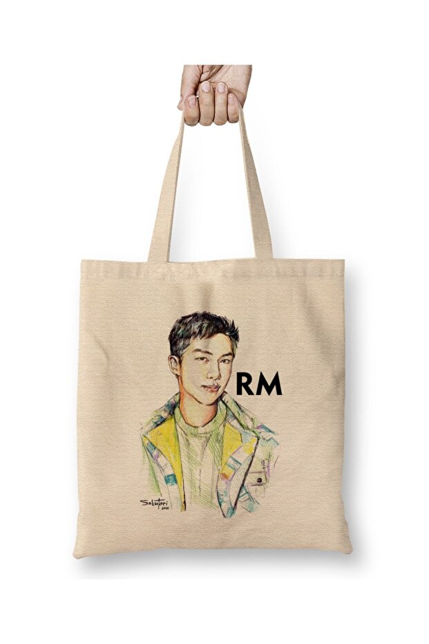 BTS Rm Bts Little Wishes 01 حقيبة قماش ذات مقبض طويل