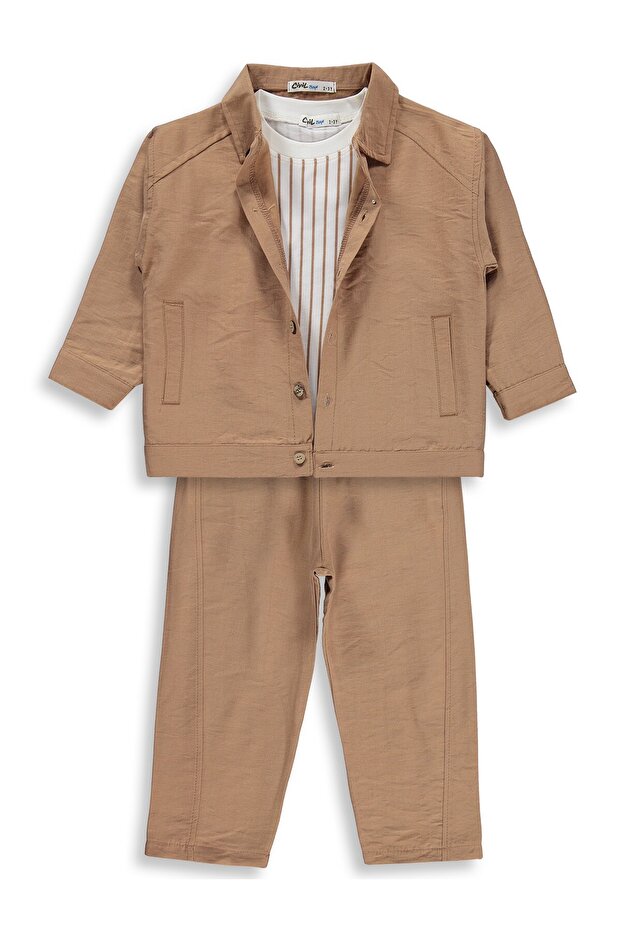Shirt with Pockets 3-Piece Set for 2-5 Years Old - Beige
