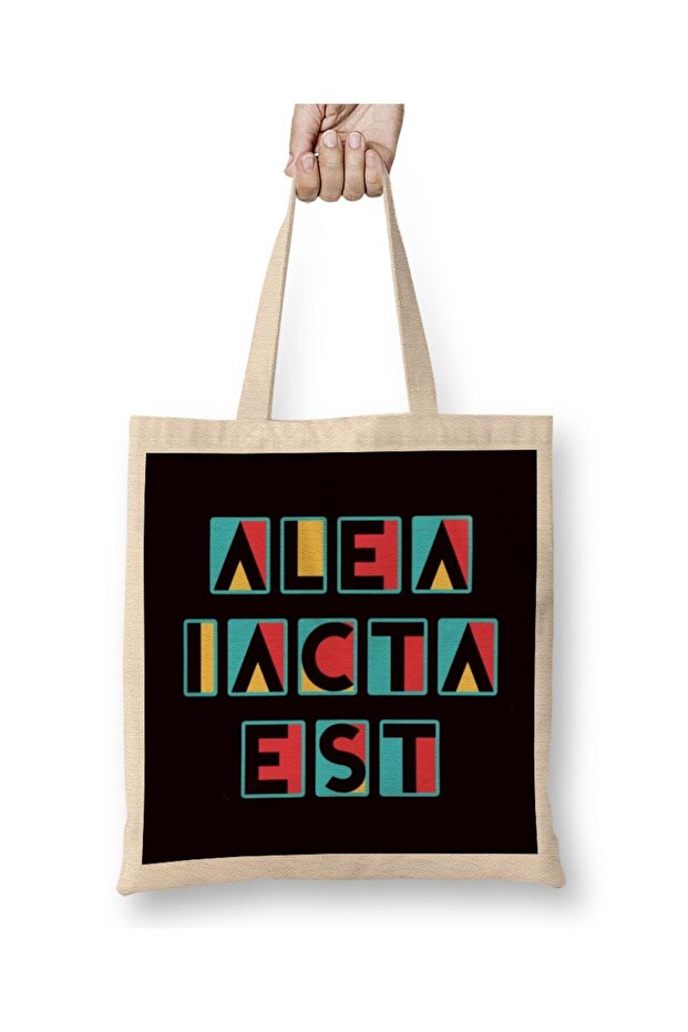 حقيبة قماش من Alea Iacta Est باللغة اللاتينية Phrase Motivation Saying Dice بمقبض طويل