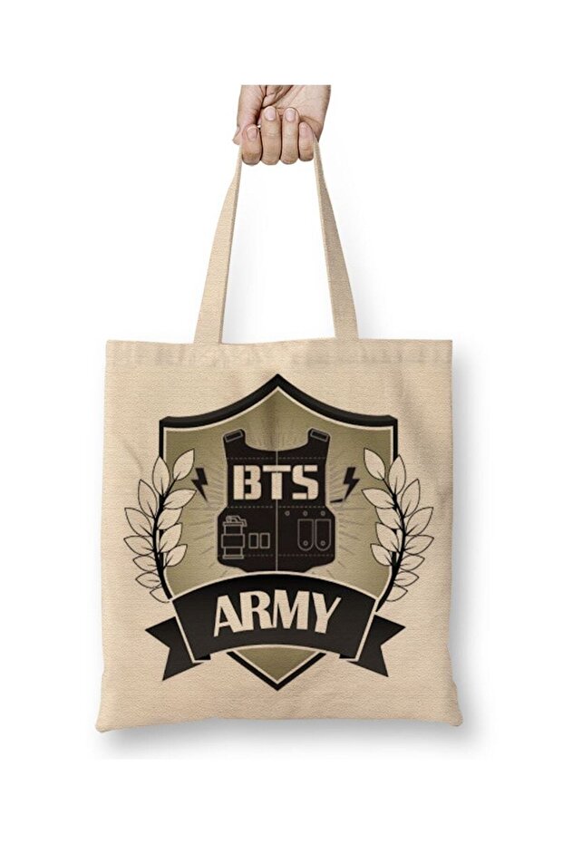 حقيبة قماش بشعار BTS Army بمقبض طويل