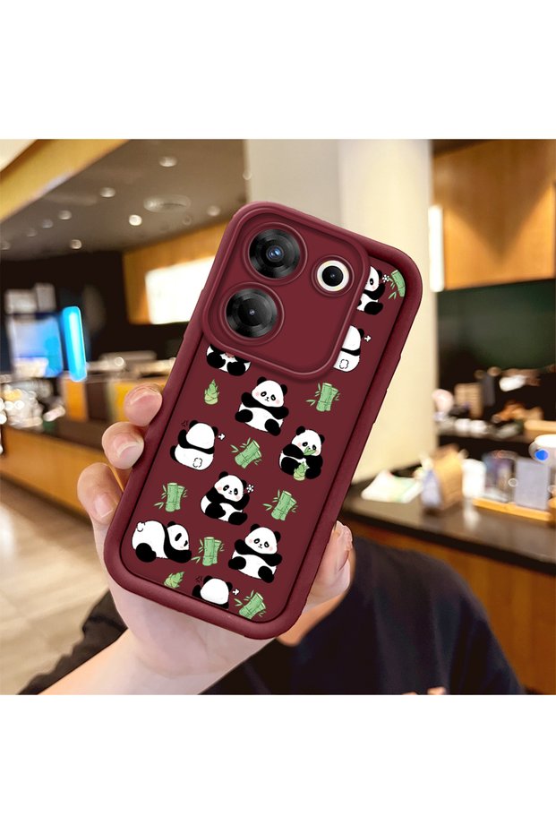 Tecno Camon 20 Pro 5g Compatible Shockproof Simple Claret Red Silicone Phone Case Panda Pattern