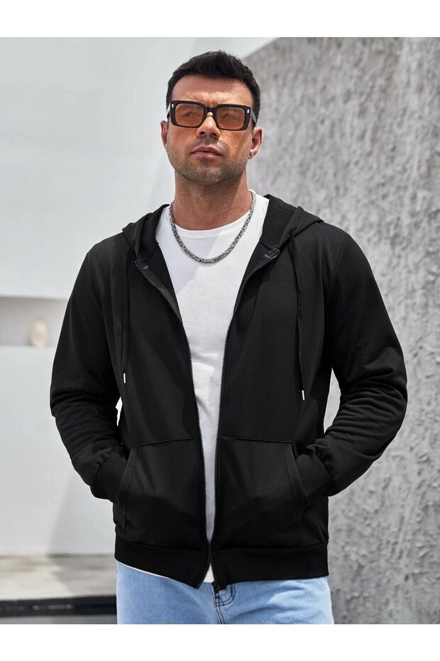 Zippered Hooded Sweatshirt