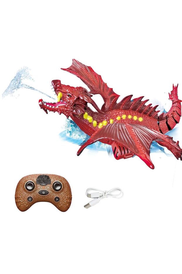 Red Water Dragon with Remote Control, Splash Function, Lights, Battery, Pool Toy