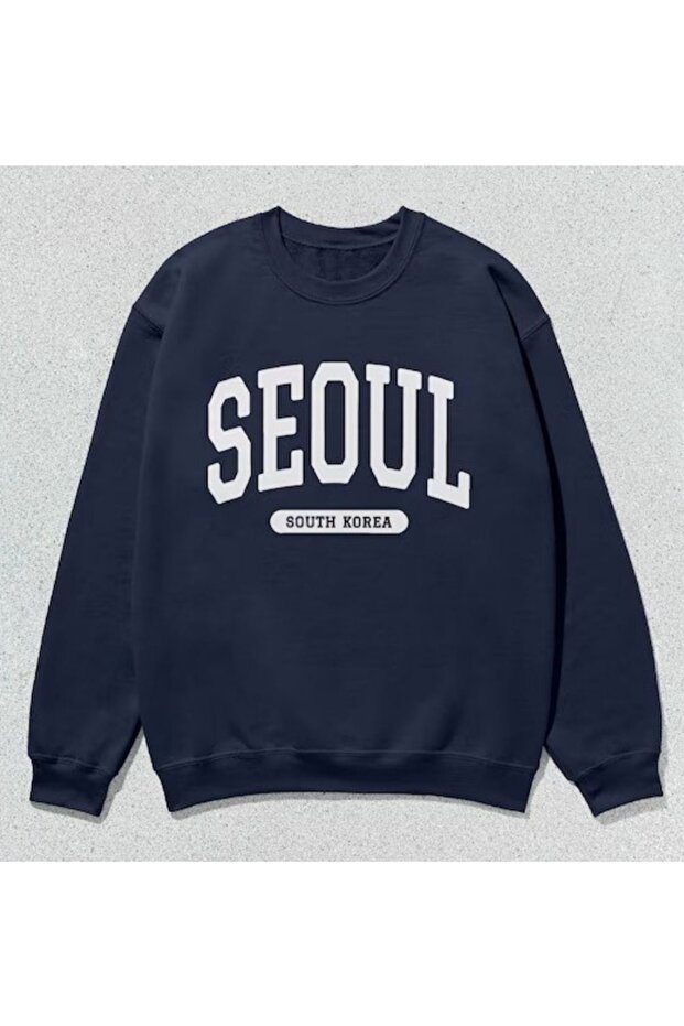 Unisex Seoul Printed Crew Neck Sweatshirt