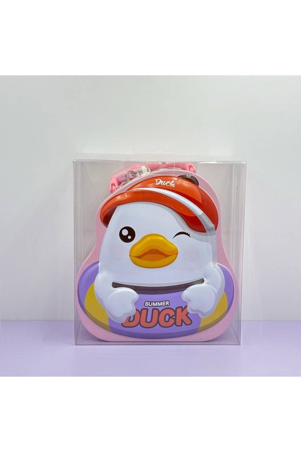Metal Piggy Bank with Chick Figure - Children's Savings Box with Lock and Key, White