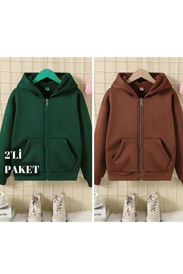 2-Piece Girls/Boys Zippered Hooded Sweatshirt