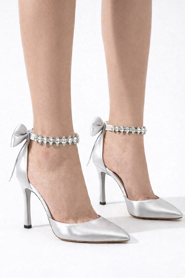 Women's Stiletto Stone Ankle Bow Heeled Shoes 8 cm