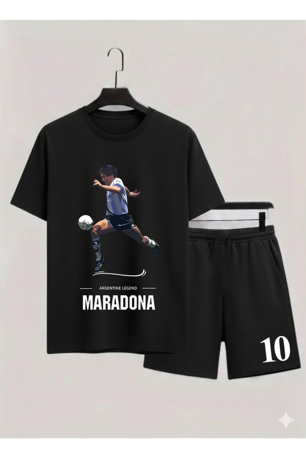 Maradona Diego Armando Printed 100% Cotton Crewneck Children's T-Shirt-Shorts Two-Piece Set