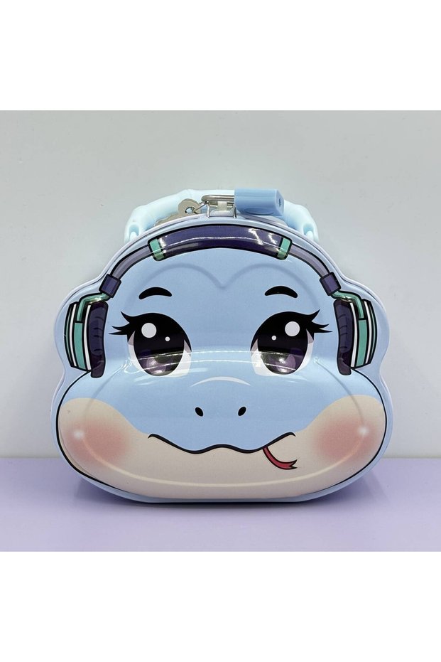 Cute Snake Figured Metal Piggy Bank - Children's Savings Box with Lock and Key Blue
