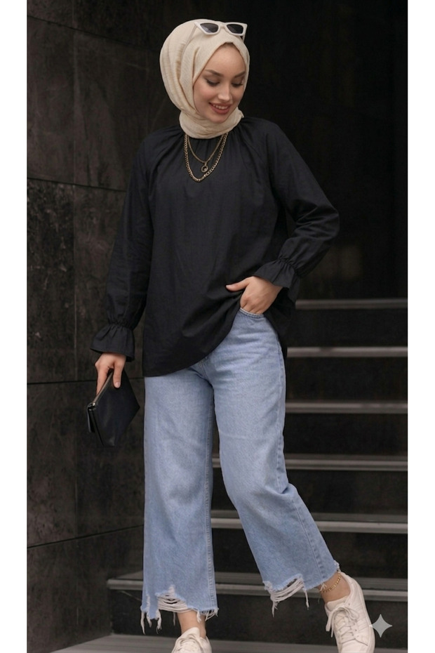 Modadalfa Women's Elastic Sleeve Shirt